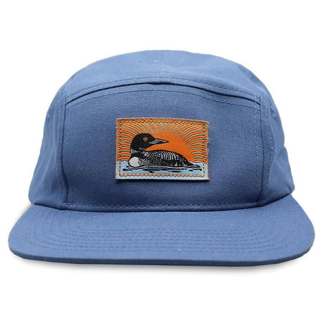 Bird Collective Common Loon Camp Hat featuring a duck patch, flat bill, and adjustable strap, perfect for outdoor enthusiasts and bird lovers.