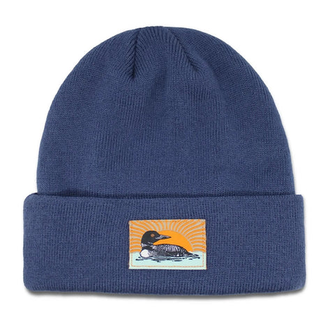 Bird Collective Loon Cuffed Beanie, Navy, with a duck design, offering warmth and comfort. Ideal for birdwatchers and outdoor enthusiasts.