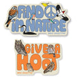 Bird Collective Sticker Combo featuring Give A Hoot Owl and Find Peace in Nature designs, showcasing vibrant bird illustrations and conservation messages.