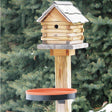 3 in 1 Heated Birdbath, Terra Cotta, on a pole with thermostatically controlled 75-watt heater, black steel band support ring, and three mounting options.