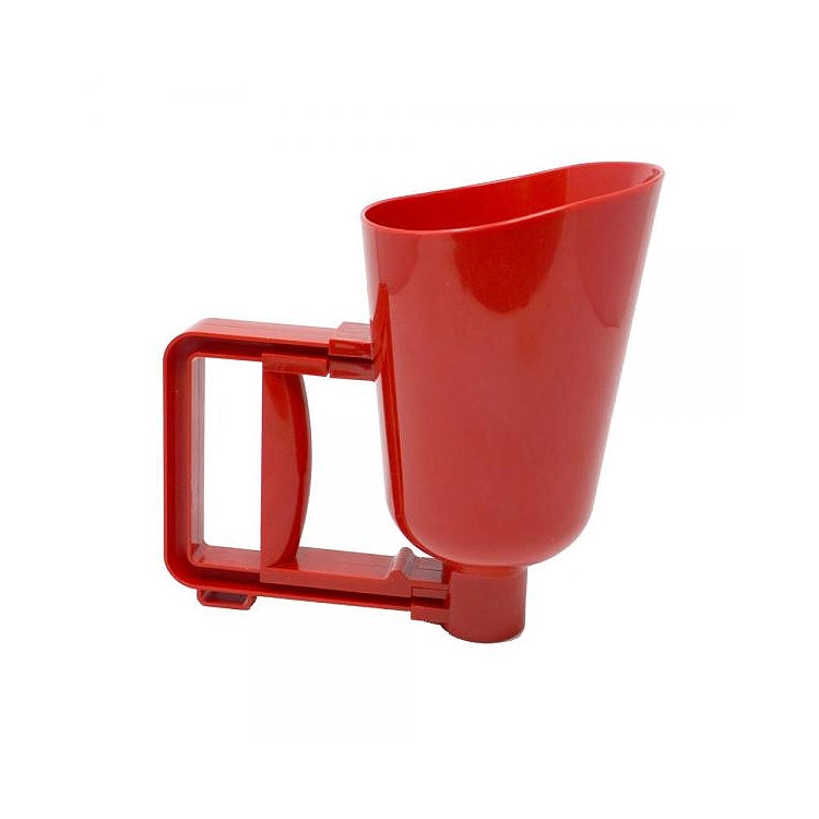 Red plastic cup with handle on a white background