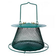 Green Collapsible Mesh Feeder with solid roof, diamond-shaped aerated mesh, and metal hanger. Durable design for clinging and perching birds, easy to clean and refill.