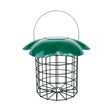 Large Green Seed Log Feeder with wire mesh, green roof, and perch base for small and large birds to feed. Easy to clean and weather-protective.