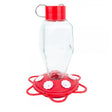 Glass Bottle 20 oz. Hummingbird Feeder with red lid, ant moat, six feeding stations, clear reservoir, and wraparound perch for easy feeding and monitoring.