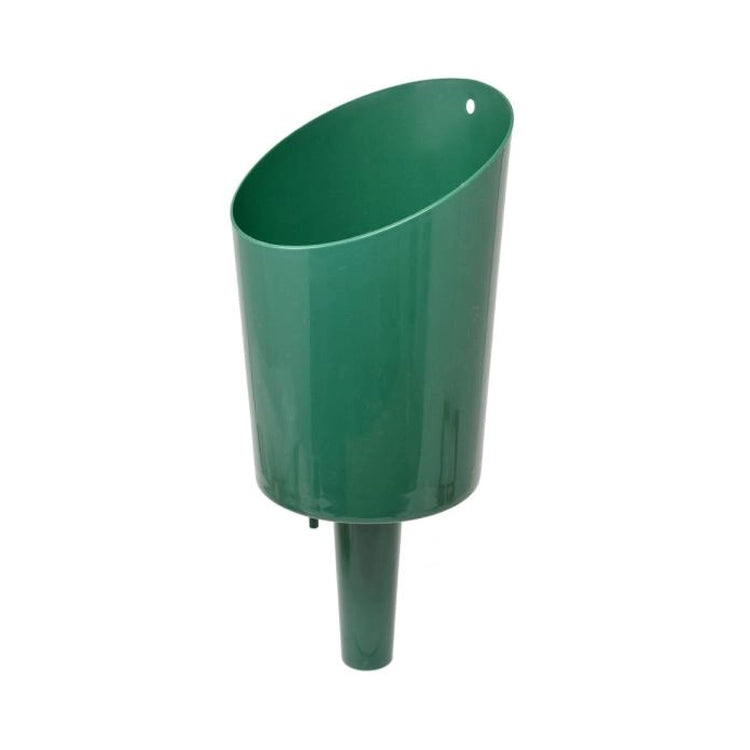 Hunter Green Seed Scoop and Funnel with 2 lb. capacity and quick-release handle for easy, one-handed bird feeder filling.