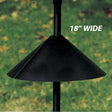 18 Squirrel Baffle: Cone-shaped, black metal baffle designed to prevent squirrels from climbing bird feeder poles. Durable, easy to install with included hardware.