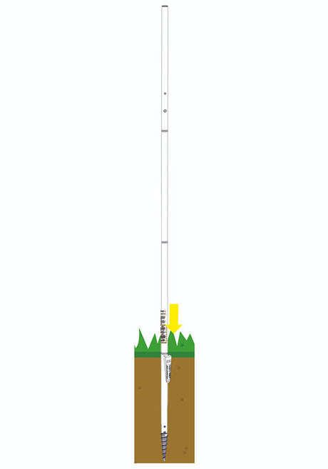 Brome BirdsUP® Single Pole Kit with a long white pole, yellow arrow, and included accessories for customizable bird feeding stations. Background features grass.