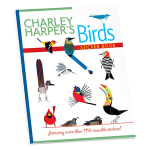 Charley Harper’s Birds Sticker Book featuring 50 bird designs on reusable paper stickers in a soft cover, 8-page booklet, ideal for decoration and crafts.