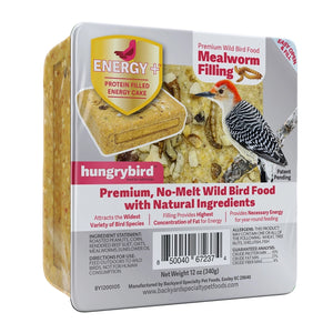 Energy+ Suet Cakes with Mealworm Filling, Set of 12: Premium no-melt wild bird food with protein-rich mealworm filling, suitable for year-round feeding, 12 oz each.
