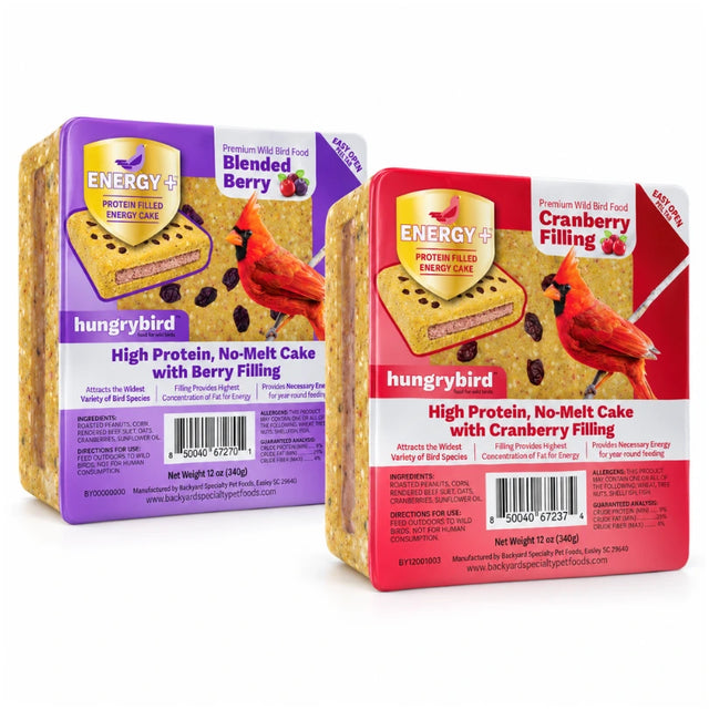 Hungrybird Energy+ Blended Berry and Cranberry suet cakes, two 12 oz packages.