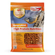 3 lb bag of Energy Complete Hot Pepper Suet Bites featuring a nuthatch, visible suet pellets, promoting high-protein, no-waste wild bird food suitable for all feeders.