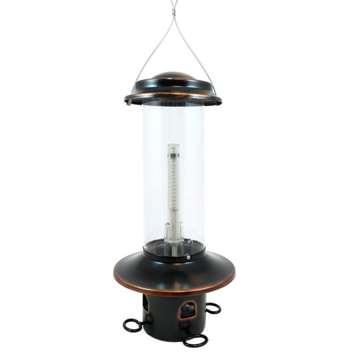 Squirrel MX5 Squirrel Proof Feeder: Glass tube feeder with four spring-loaded perches, push-and-twist locking lid, and weather guard, preventing squirrels from accessing 3-1/4 lbs. of seed.