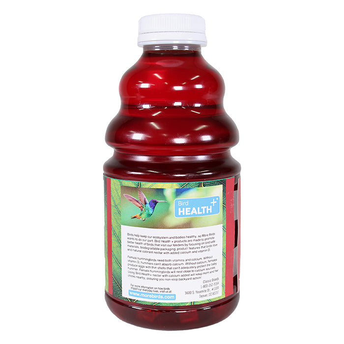 Bird Health Plus Red Nectar Concentrate 32 oz. – a bottle of red liquid hummingbird nectar concentrate designed to attract hummingbirds and support their health.