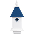 Classic Bluebird Bird House with blue roof, white body, and 1-1/2 inch entrance hole. Made of maintenance-free PVC, designed for long-lasting outdoor use.