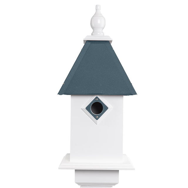 Classic Bluebird Bird House with a durable blue roof, featuring a 1-1/2 inch entry hole and predator guard, made from maintenance-free PVC.