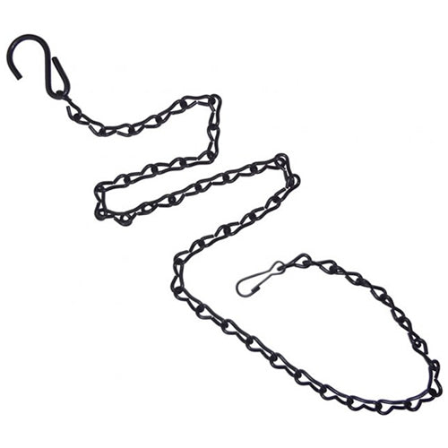 33 Hanging Chain, Black, featuring a durable zinc-plated metal chain with an S-hook and end clip for adjustable length. Ideal for hanging feeders.