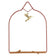 Decorative metal arch with a gold hummingbird ornament on a white background