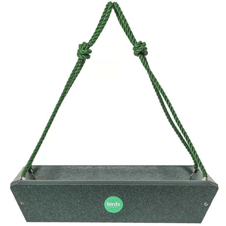 Birds Choice Hanging Tray Bird Feeder, Evergreen, with a durable three-strand rope and wide platform, suitable for 2 lbs. of seed.