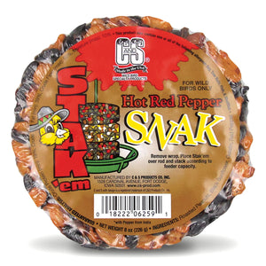 Hot Red Pepper Snak™ Stak'em, Set of 4: Suet-style seed cakes with peanuts and sunflower seeds, wrapped in plastic for feeder stacking, deters squirrels.