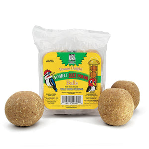 Peanut Delight Dough Balls, 4 pack, featuring brown suet balls with white specks, ideal for attracting various birds. Includes four 4 oz. suet balls per package.