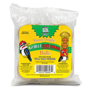 Peanut Delight Dough Balls, 4 pack: A plastic package containing four suet dough balls, ideal for attracting various birds.