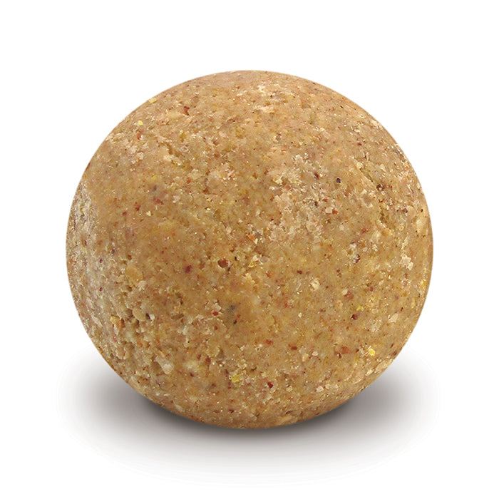 Peanut Delight Dough Balls, 4 pack: Round, speckled-textured suet balls designed to attract various birds, made with corn, roasted peanuts, suet, and oats.