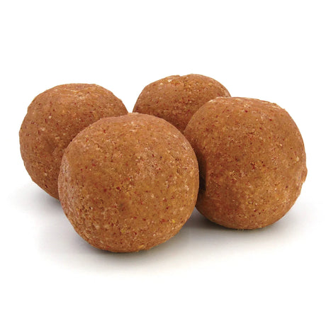 Hot Pepper Delight Dough Balls, 4 pack, showing four compact, brown suet balls designed to attract birds while deterring squirrels, made from corn, peanuts, oats, and red pepper.