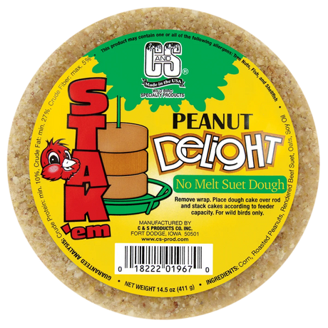 Peanut Delight Suet Stak'em, Set of 6; round suet cakes for wild birds, stack on feeding rods, high-energy, no-melt, 14.5 oz, attracts songbirds.