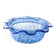 Blue glass pie dish with scalloped edge on a white background