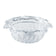 Clear glass pie dish with decorative rim on a white background