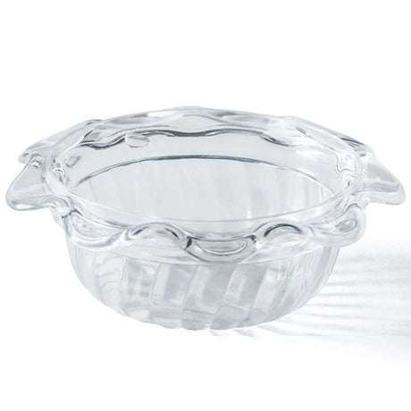 Clear replacement cup with a scalloped edge for mealworm feeders, leakproof and ideal for holding various bird foods.