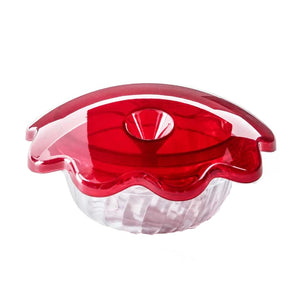 Clear container with a red lid on a white background