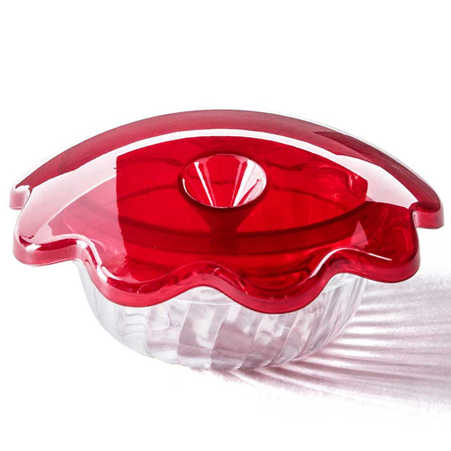 Hummingbird Clear Cup with Red Top, 3 oz. capacity, features a clear plastic dish for nectar visibility and a red lid, compatible with specific feeders.