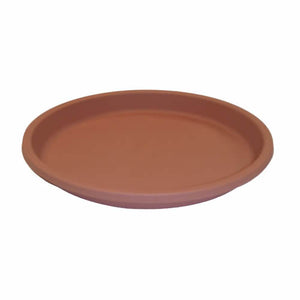 14 Replacement Non-Heated Dish for birdbaths, shown as a round brown ceramic plate, suitable for converting heated birdbaths to summer use.