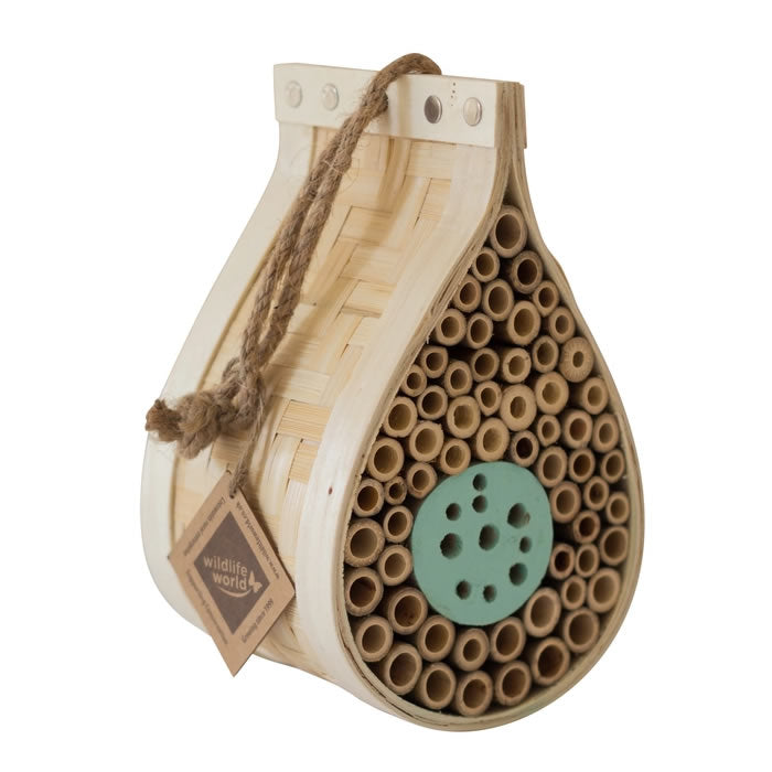 Dewdrop Beneficial Insect House made of bamboo, providing nesting tubes for solitary bees and shelter for various beneficial garden insects.