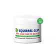 Squirrel-Slip Jar, 2 oz. white jar with green label and white lid, eco-friendly squirrel repellent for bird feeder poles, rain-resistant and non-toxic.