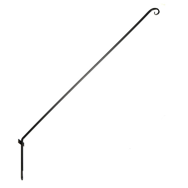 Fence & Deck Hook with a single curved arm, black metal rod, built-in support bracket, and downturned angled hanger for mounting bird feeders up to 10 lbs.