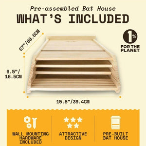 Bat house detail sheet with measurements and construction details. 