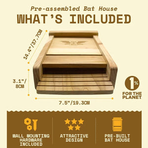 Single Chamber Bat House, Black: Pre-assembled cedar structure with wall-mounting hardware, accommodates 40 bats, eco-friendly, features 14.4 x 7.5 x 3.1 dimensions, supports environmental causes.