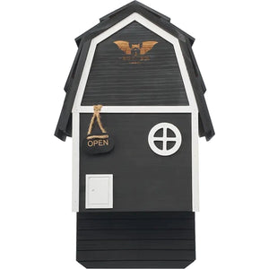 Big Bat Barn Junior black cedar bat house with white barn-style trim and two roosting chambers