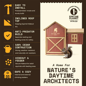 WildYard squirrel house and feeder featuring cedar construction, climbing ladders, ventilation and separate nesting area