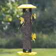 Funnel Flip-Top Mesh Finch Feeder with multiple birds perched and feeding. Durable mesh design, easy-fill funnel, and even seed distribution for finches.