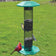 Funnel Flip-Top Mesh Sunflower Feeder with multiple birds perched, showcasing its easy-fill design, even feed baffle, and durable mesh construction.