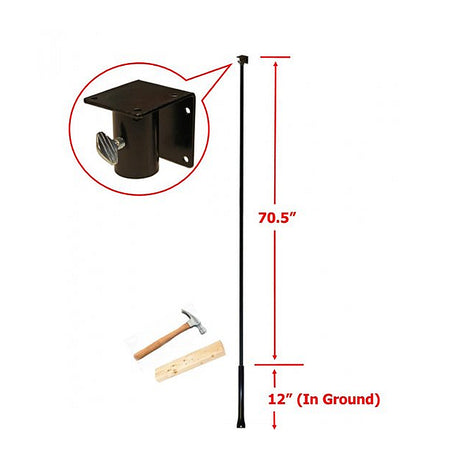 Bluebird Pole Set with Ground Sleeve, featuring a sturdy, rust-resistant black metal pole and hammer for stability, perfect for mounting birdhouses at a 70-inch height.