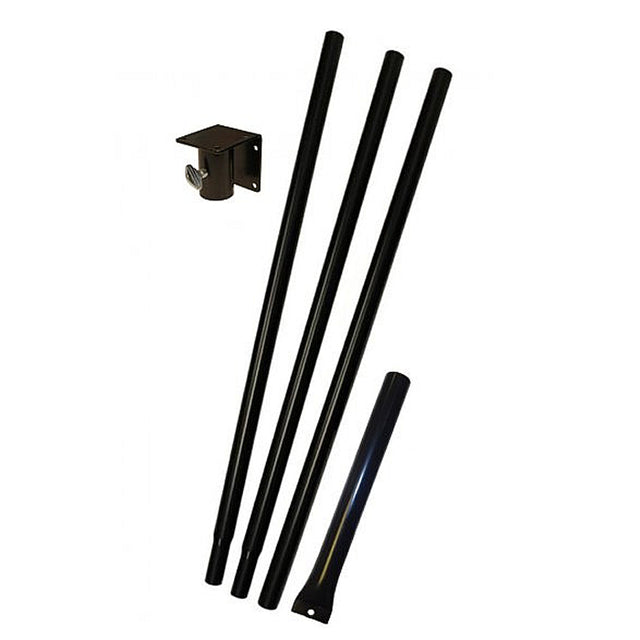 Bluebird Pole Set with Ground Sleeve, a sturdy black metal pole designed for mounting birdhouses, featuring a flat bracket and ground socket for stability.