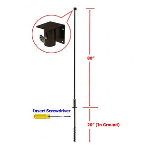 Bluebird Pole Set with Twist In Ground Socket: sectional black pole with mounting brackets and a ground socket for stable birdhouse installation, birdhouse sold separately.