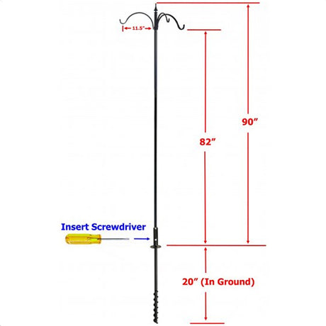 Three Arm Feeding Station with Twister Ground Socket, featuring a tall metal pole with three arms for hanging bird feeders.