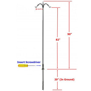 Four Arm Feeding Station with Twister Ground Socket, featuring a tall metal pole with four arms for bird feeders, and a secure ground socket for stability.