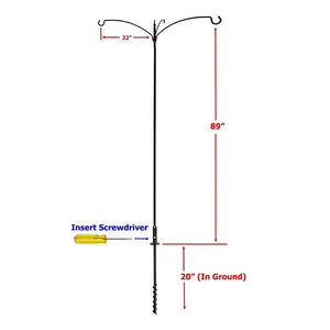 Measurement chart of a bird feeder pole with dimensions labeled