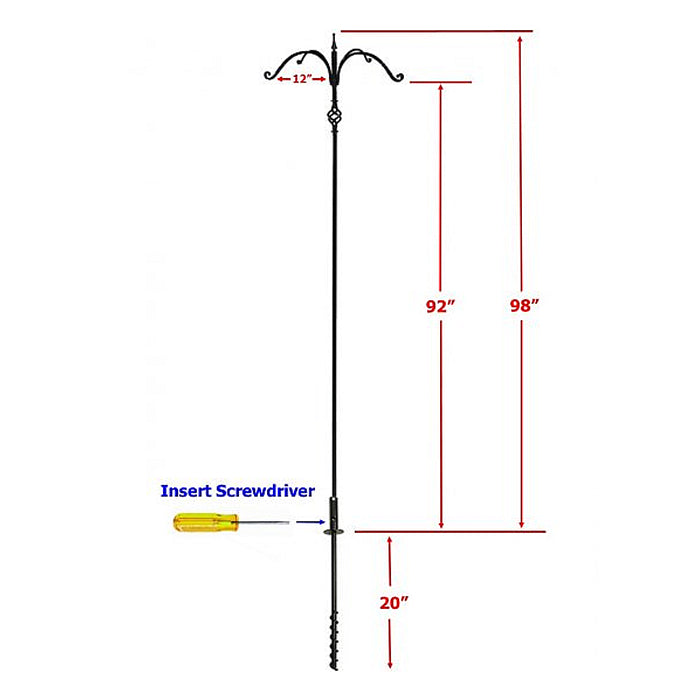 Super Tall Quad Hanger with Twister Ground Socket, featuring four hand-forged arms, detailed swirled center, and a sectional pole with measurement markings.